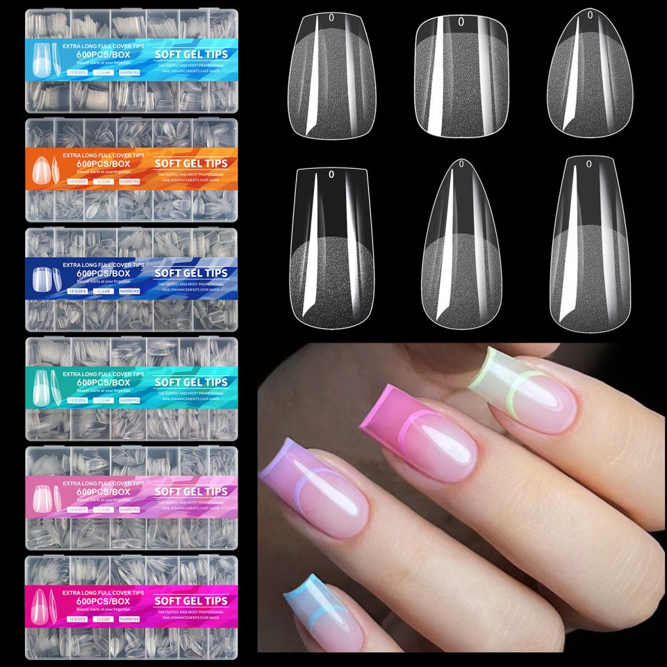 600Pcs жұмсақ гель толық жабын тырнақ кеңестер
